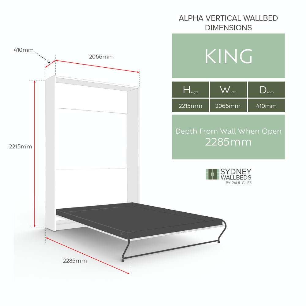 Alpha Wallbed Vertical – King dimensions drawing