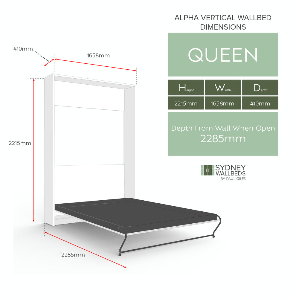 Alpha Wallbed Vertical – Queen dimensions drawing