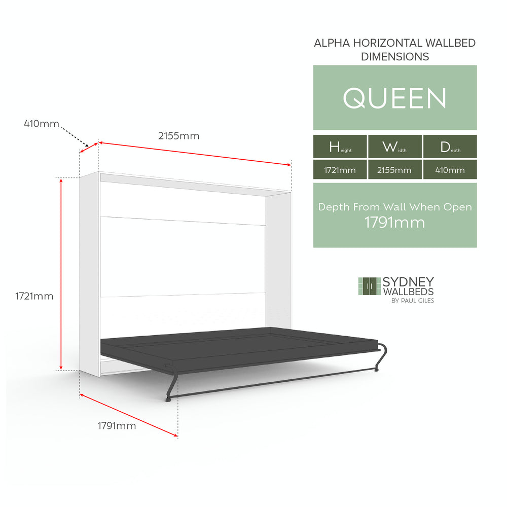 Alpha Wallbed Horizontal – Queen dimensions drawing